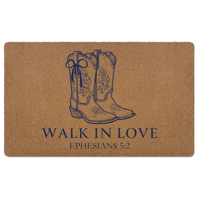 Qskjre Western Christian Door Mat, Preppy Blue Cowgirl Bible Verse Artificial Coir Front Door Mat Indoor Outdoor Entrance, Religious Western Doormat Rug for Porch Entryway Patio Decor, 17X30 Inch