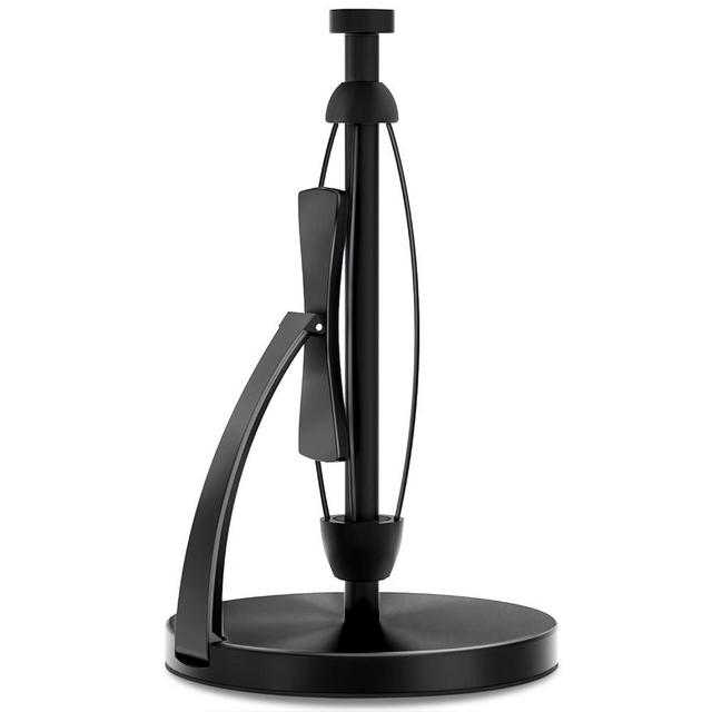 VEHHE Paper Towel Holder Countertop, Black Paper Towel Holder with Spring Activated Arm and Silent Damping Function, Simply Tear Paper Towel Stand for Bathroom and Kitchen (Black)