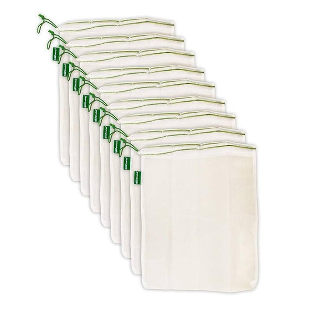Earthwise Reusable Mesh Produce Bags - Washable Set of 9 Premium Bags, TRANSPARENT Lightweight, Strong SEE-THROUGH Mesh for shopping, transporting and storing fruits and veggies.
