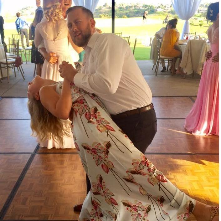 Dancing the night away at our friends' wedding in California.