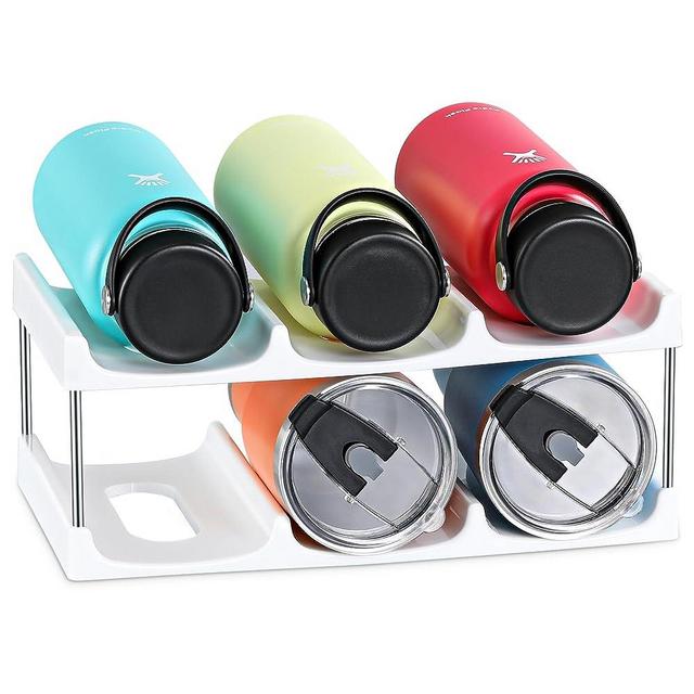 [ Large Compartment ] 2 Tier Water Bottle Organizer for Cabinet - 6 Bottle Holder for Tumblers, Cups, Wine Bottles - Kitchen Organization Shelf Rack for Countertop, Cupboard - Multiuse Home Storage