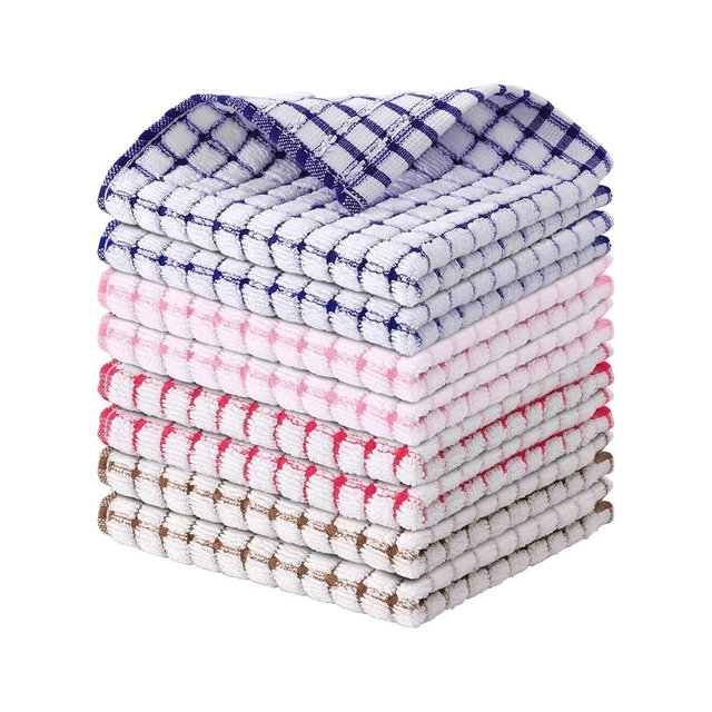 Kitinjoy Cotton 8 Pack Terry Kitchen Dish Cloths, 12 x 12 Inches Super Soft and Absorbent Dish Rags, Quick Drying Dish Towels for Washing Dishes, Mix Colour