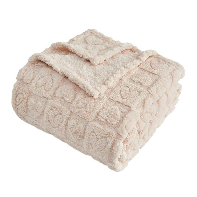 FY FIBER HOUSE Throw Blankets with Heart Checkered,Soft Warm Blankets for Lover Mom Father Gifts,Washable Lightweight Fuzzy Blanket for Couch Sofa Bed Office All Season(Beige,90"x90")