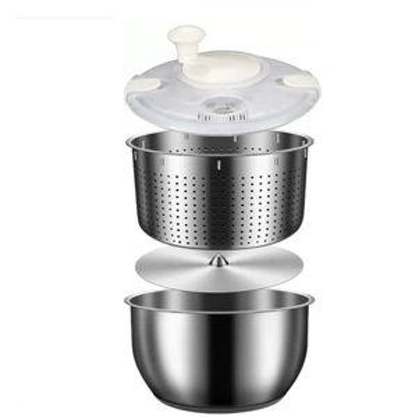Salad Spinner, Stainless Steel Large Vegetable Washer, 6L