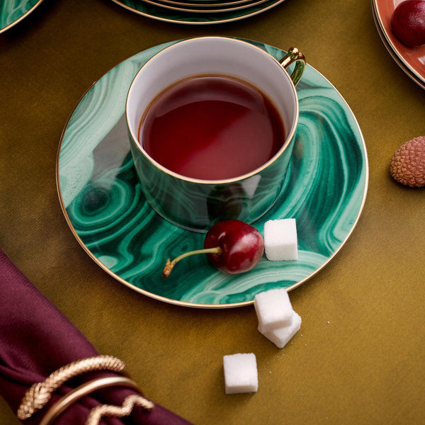 L'Objet, Malachite Teacup & Saucer, Set of 2 | Zola