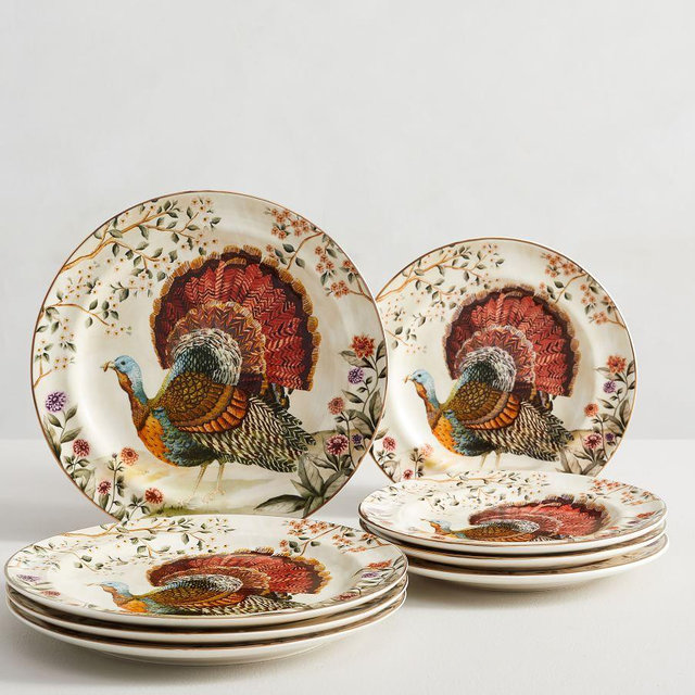 Botanical Harvest Turkey Stoneware 8-Piece Dinnerware Set