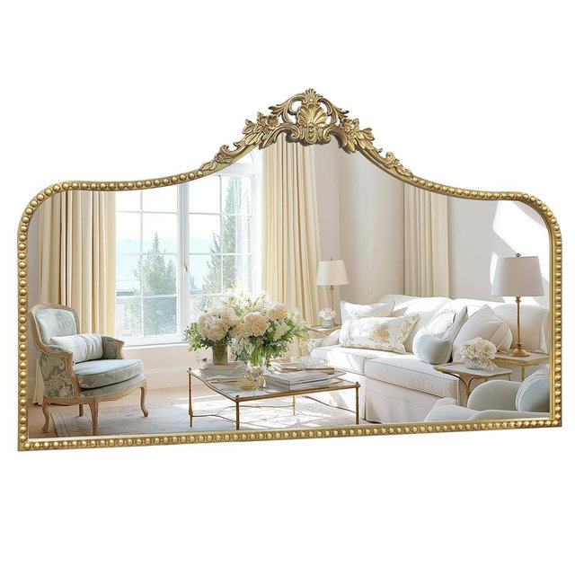 G-LEAF Vintage Baroque Mirror 48"X30", Victorian Antique Mirror with Gold Ornate Metal Frame for Fireplace Entryway Living Room Hallway Bathroom