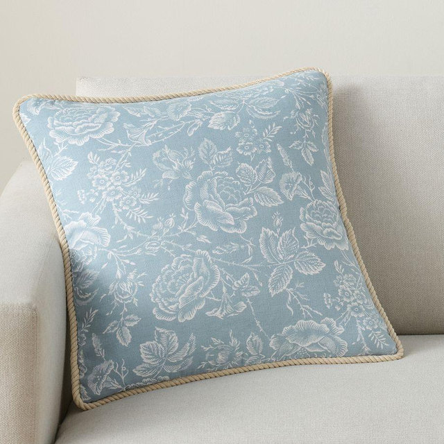 Kravet Rose Toile Reversible Pillow Cover, Chambray/Ivory, 20"