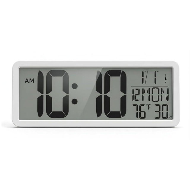Atomic Digital Wall Clock Battery Operated Large Display | Automatic Time Setting with Day Date Temperature Humidity Alarm 12/24 Hour | Wall Or Desk Clock for Home Office Seniors