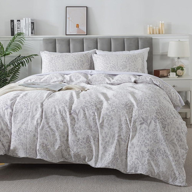 HoneiLife King Size Duvet Cover - Cotton Comforter Cover, Soft & Breathable Floral Bedding Duvet Cover Sets with Zipper Closure & Corner Ties, 3-PC Wildflower Comforter Cover Sets, Plain Life
