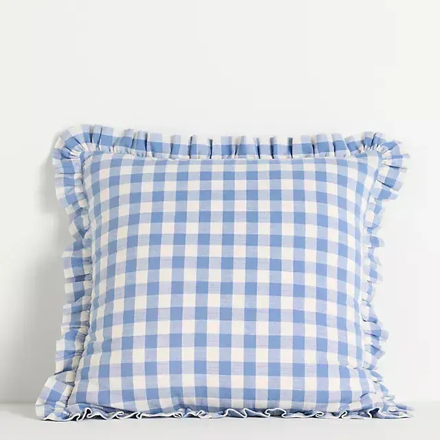 Ana Cotton Gingham Printed Ruffle Pillow