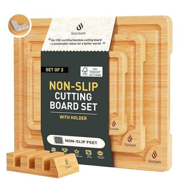Bamboo Cutting Board Set Non Slip Feet with Holder Over Sink Kitchen Gadgets Seller 2025 First Apartment Must Haves Things Stuff Accessories House Warming Decor Housewarming Hostess Host Gifts