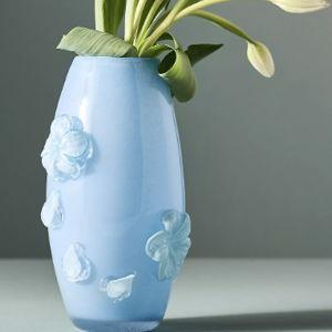 Nora Handmade Floral Glass Vase - "Blue", Size L