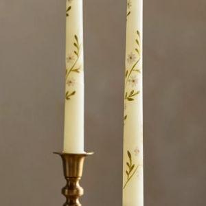 Painted Floral Taper Candles, Set of 2