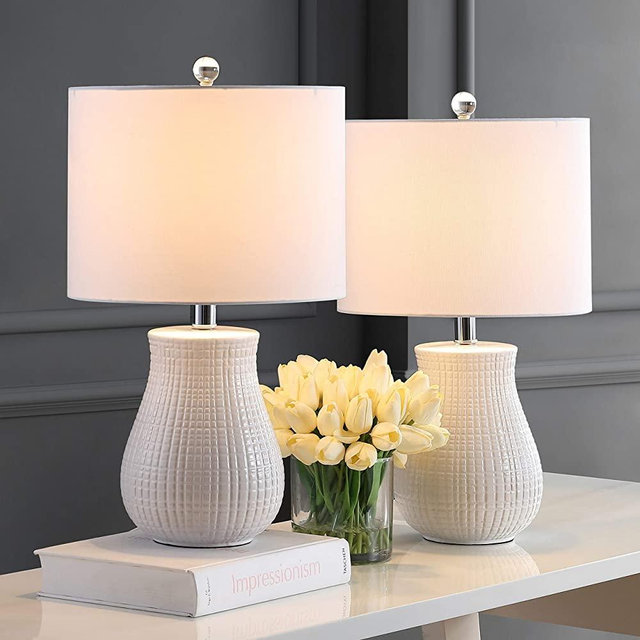Safavieh Lighting Collection Dayton White 21-inch Bedroom Living Room Home Office Desk Nightstand Table Lamp (Set of 2) - LED Bulbs Included