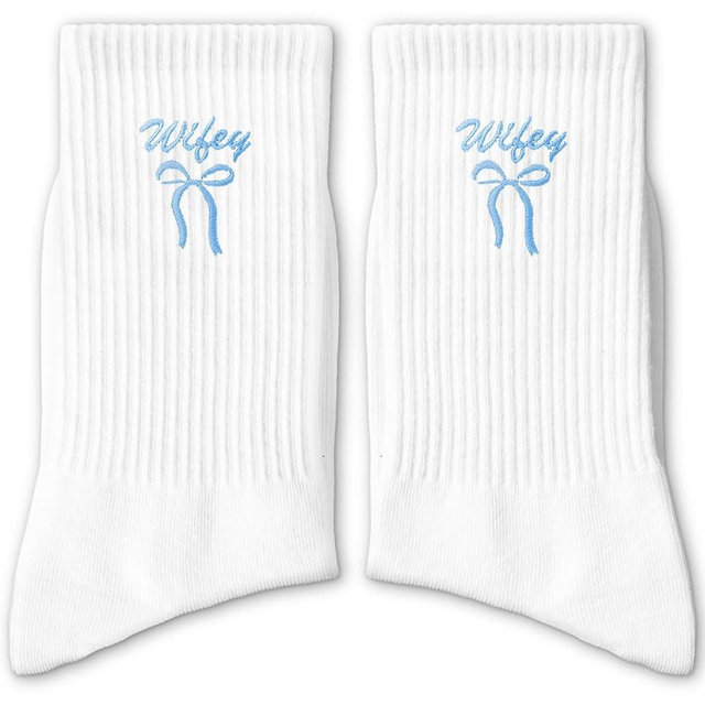 FUQWZ Embroidered Bow Bride Socks - Wedding Day Crew Socks