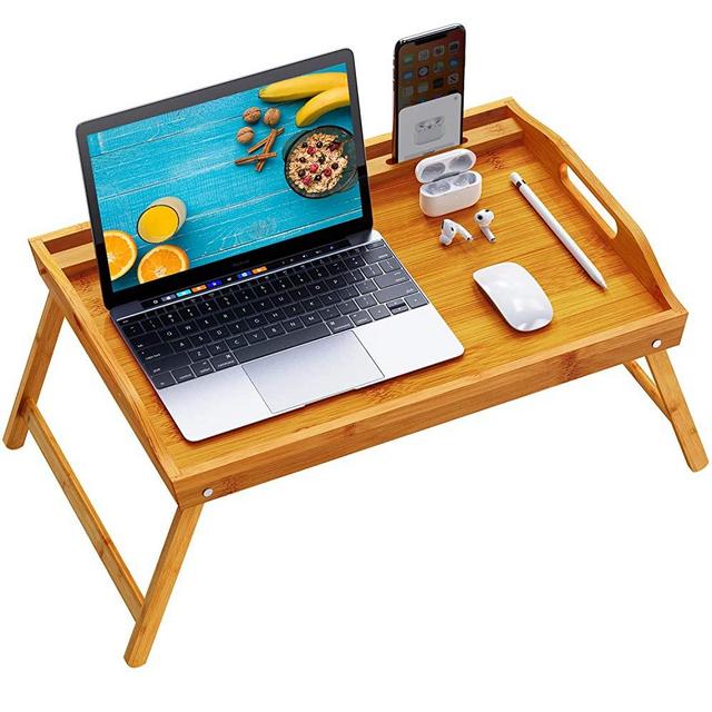 Pipishell Bamboo Bed Tray Table, Large Breakfast Tray - 21x13.9 Inch with Folding Legs, Multipurpose Serving Tray Use As Portable Laptop Tray, Snack Tray, Platter Tray for Working, Eating, Reading