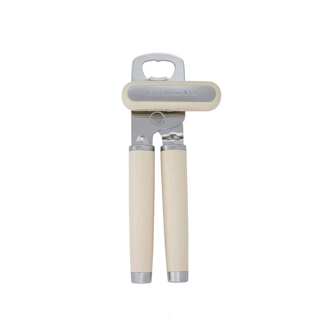KitchenAid Classic Multifunction Can Opener and Bottle Opener Easy to Use, Razor Sharp Stainless Steel Cutting Wheel, Soft Ergonomic Handles, Almond Cream