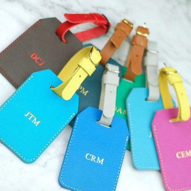 Personalized Leather Luggage Tag with custom monogram