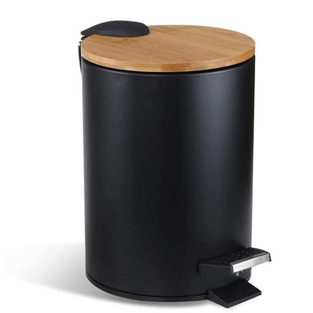 Round Mini Trash Can with Lid and Foot Pedal Soft Close 0.8 Gallon/3 Liter Garbage Container Bin with Removable Inner Wastebasket for Bathroom, Bedroom, Kitchen, Office (Black)