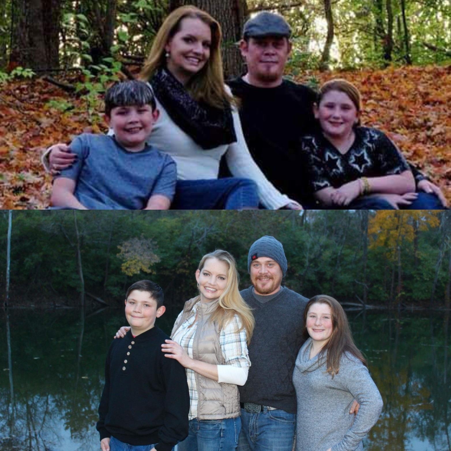 Our very first picture taken as a family (top) & the most recent family photo.