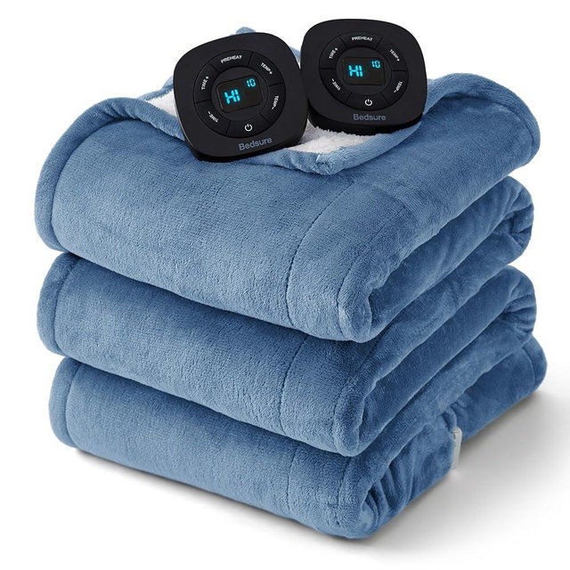 Bedsure Electric Blanket King Size - Dual Control Heated Blanket King Size, Fast Heating with 10 Time Settings & 10 Heat Settings, Warm Gift for Grandma (100x90 inches, Blue)