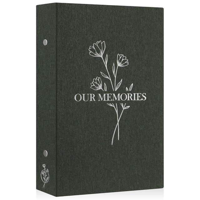 Lanpn Photo Album 4x6 300 Pockets, Linen OUR MEMORIES Hardcover Photo Book Photobook Holds 300 Horizontal Pictures Only Green