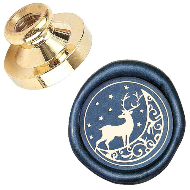 CRASPIRE Deer Wax Seal Stamp Head Christmas Sealing Wax Stamp Head Olny No Handle 25mm Moon Removable Brass Stamp Head for Wedding Invitations Envelopes Craft Adhesive Waxing