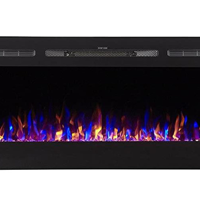 Touchstone 80011 - Sideline Electric Fireplace - 60 Inch Wide - in Wall Recessed - 5 Flame Settings - Realistic 3 Color Flame - 1500/750 Watt Heater - (Black) - Log & Crystal Hearth Options