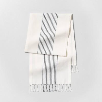 Knotted Fringe Stripe Table Runner Sour Cream/Blue - Hearth & Hand™ with Magnolia