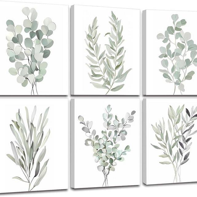 DXOAGXQ Botanical Plant Canvas Wall Art,Boho Wall Decor for Bathroom,Minimalist Aesthetic Bedroom Wall Art,Light Green Botanical Art Painting for Office,Set of 6(8”x 10”,Framed)