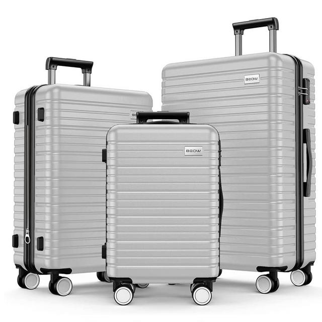 BEOW Luggage Sets 3 Piece Expandable Hard Sided Suitcase Sets 3 Pcs With Durable Spinner Wheels Lightweight Zipper Luggage With Tsa Lock Luggage Sets For Women Men Silver 20/24/28 Inch