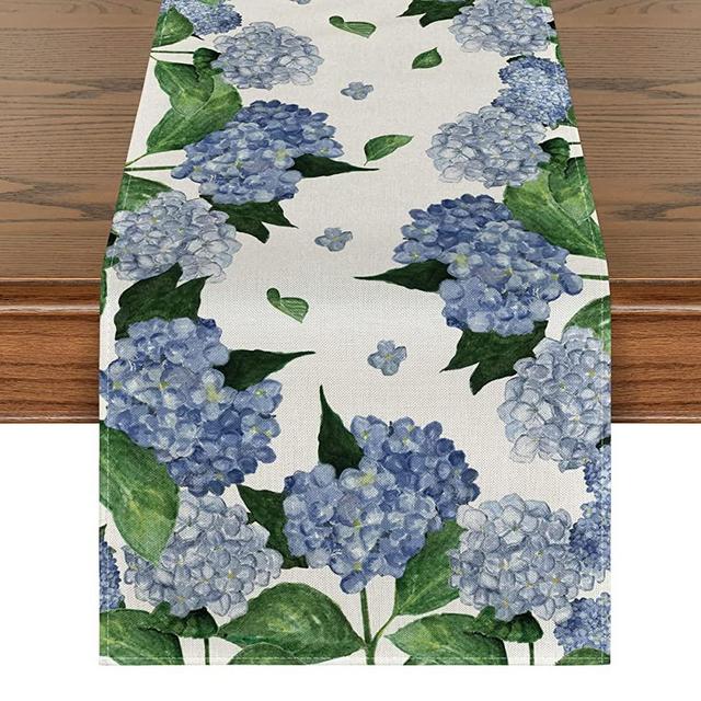 Artoid Mode Watercolor Hydrangea Table Runner, Spring Summer Seasonal Kitchen Dining Table Decoration for Indoor Outdoor Home Party Decor 13 x 72 Inch