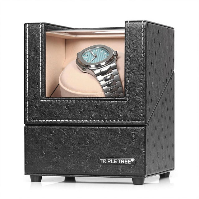 TRIPLE TREE Single Watch Winder for Automatic Watches, with Super Quiet Japanese Motor, 4 Rotation Mode Setting, Flexible Plush Pillow Fit Lady and Man Watches