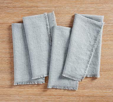 Frayed Oversized Linen Napkins, Set of 4 - Chambray