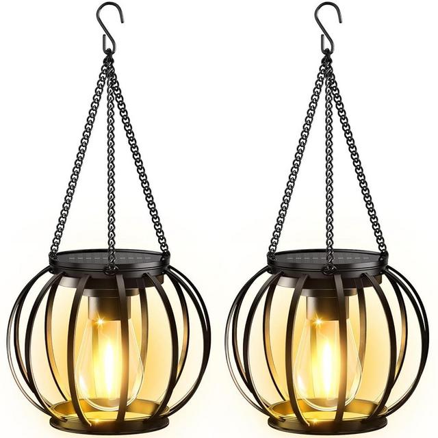 KOOPER Solar Lanterns Outdoor Lights, Upgraded Metal Solar Lantern Lights, Brighter Hanging Solar Lights Outdoor Waterproof, Auto On/Off Outdoor Solar Lights for Yard Garden Patio Pathway Decor 2 Pack