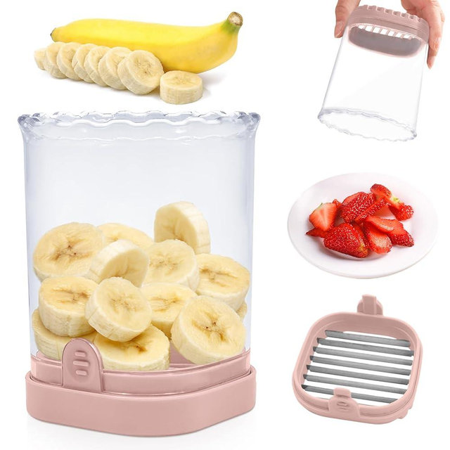Fruit Slicer Cup: Strawberry Slicer, Strawberries Cutter Cup, Speed Cutter for Banana Grape Egg Kitchen Portable Slicing Tool(Pink)