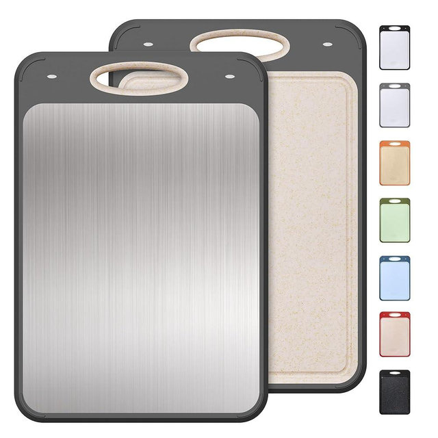 2 in 1 Stainless Steel Cutting Board with Handle Chopping Large Big Small Metal Meat Butcher Block Not Titanium Madera Glass Marble Stone Kitchen Tablas Cocina Cortar Picar Regalos Mujer Mama Abuela