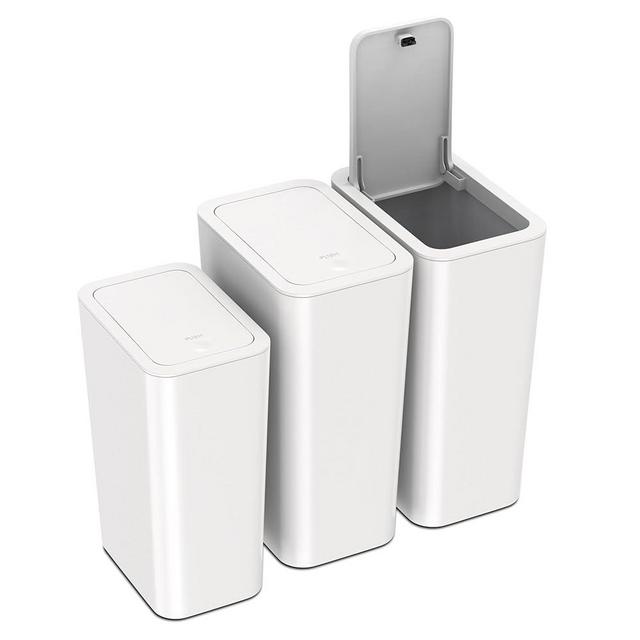N. NETDOT 3 Pack (2 of 4 Gal & 1 of 2.6 Gal) Small Trash Can with Lid,Bathroom Garbage Can with Pop-Up Lid,Waste Basket for Bathroom,Kitchen,Bedroom,Powder Room,Craft Room,Office,College (Off White)