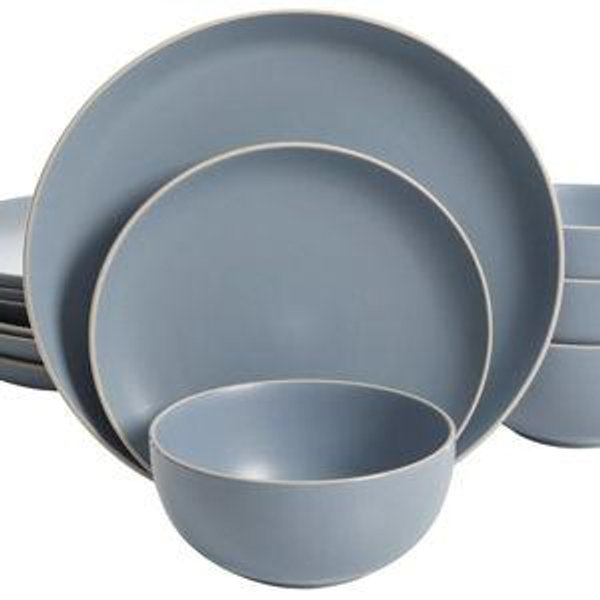 Gibson Home Rockaway 12-Piece Round Stoneware Dinnerware Set, Service for 4 – Blue Plates and Bowls, Microwave & Dishwasher Safe