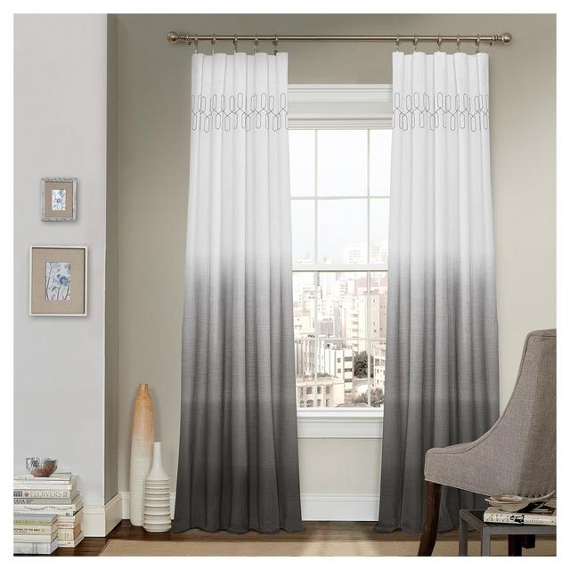 95"x52" Arashi Ombre Embroidery Light Filtering Curtain Panel Gray - Vue