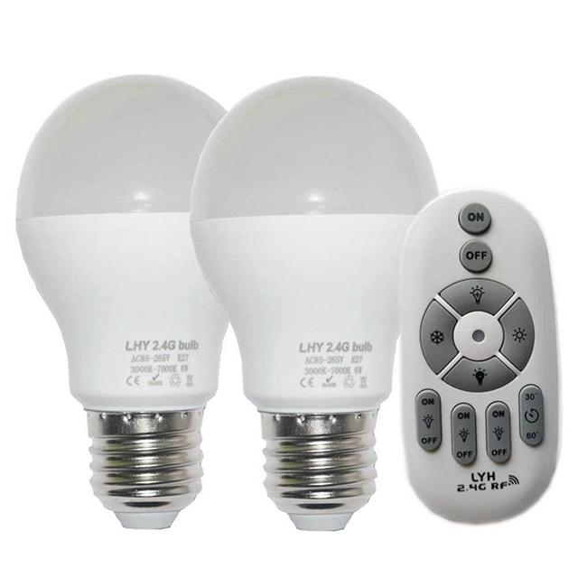 Fjiangyi 6W E27 Smart LED Light Bulbs Dimmable with 2.4GHz Wireless 3-Zone Remote Control - Adjustable Color Temperature (Warm / Cool) and Brightness 2 Pack (2 Bulb+1 Remote)