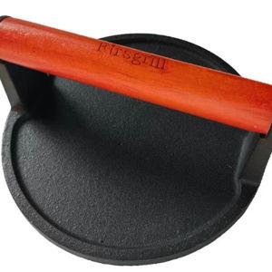 Burger Press 6.6" Round Heavy-Duty Cast Iron Smash Meat Steak with Wood Handle for Blackstone Weber Treager Griddle Grills (YPX) (Flate 6.5" Round)