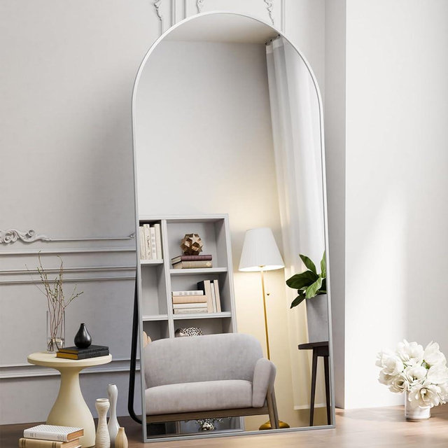 Koonmi 30"x71" Arched Full Length Mirror, Silver Large Floor Mirror with Aluminum Alloy Frame, Standing Hanging or Leaning Wall-Mounted Mirror, Vanity Mirror for Living Room and Bedroom