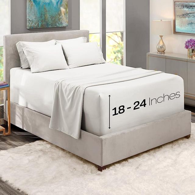 Nestl Extra Deep Pocket King Sheets Set - 6 PC Soft Microfiber Extra Deep Pocket King Size Sheets - Fade Resistant Bedding Sheets & Pillowcases - King, White