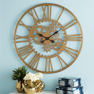Golden Industrial Round Wall Clock