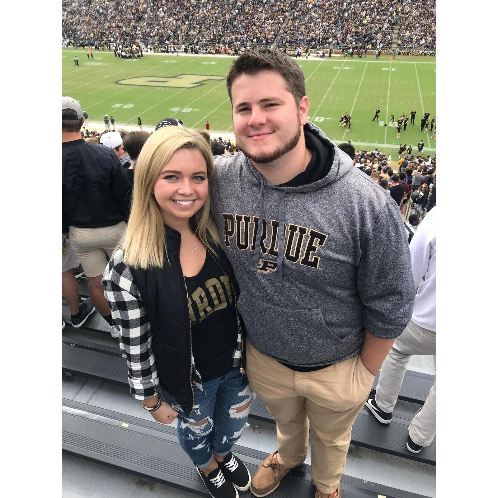 One of many Saturdays spent watching Boilermaker Football in the stands. This was homecoming 2018 when Amy flew back while living in Austin, TX to attend the game with Marcel.