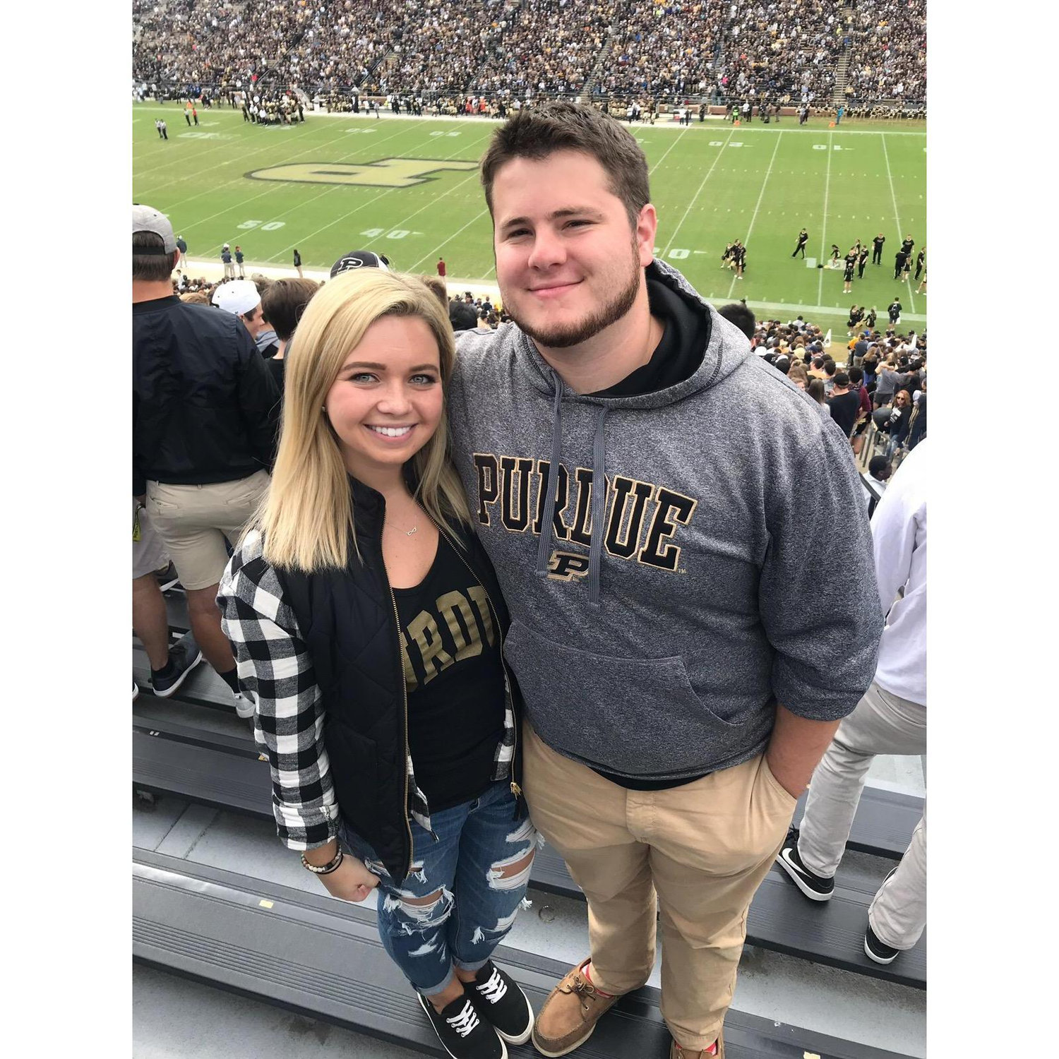 One of many Saturdays spent watching Boilermaker Football in the stands. This was homecoming 2018 when Amy flew back while living in Austin, TX to attend the game with Marcel.