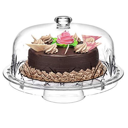 Godinger 6 in 1 Cake Stand and Serving Plate Platter with Dome Cover, Multi-Purpose Use, Shatterproof and Reusable Acrylic - Dublin Collection