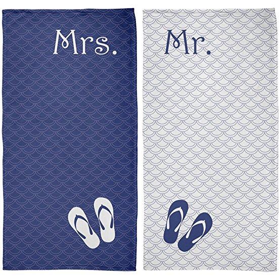 Mr. & Mrs. Honeymoon Navy All Over Beach Towel Set